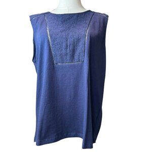 Amichi Navy Sleeveless Embroidered Cotton Top Size L